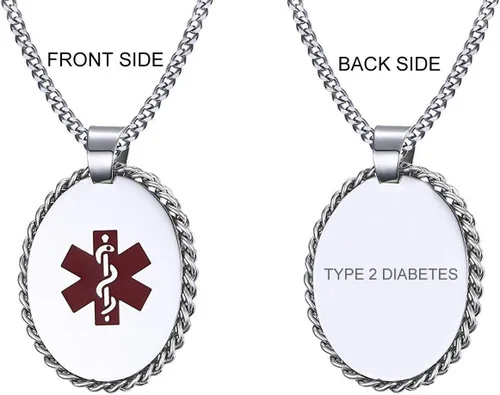 Vista 69 de VNOX Collar con colgante personalizado de acero inoxidable con grabado personalizado para identificación de alerta médica de emergencia para hombres