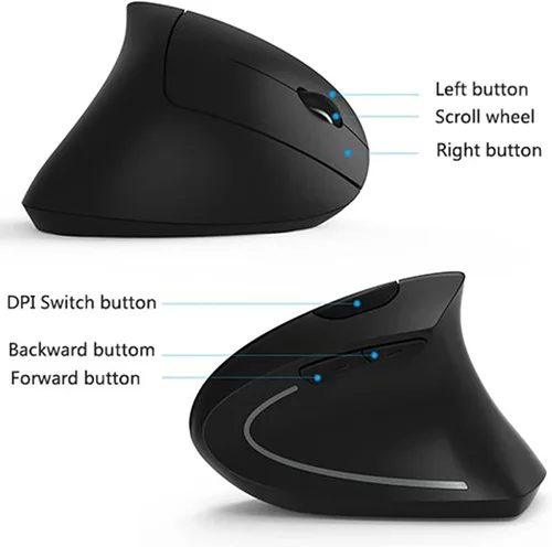Vista 6 de Ratón ergonómico, mouse inalámbrico vertical de alta precisión, mouse vertical óptico recargable de 2.4 GHz, 3 DPI ajustables 80012001600 DPI