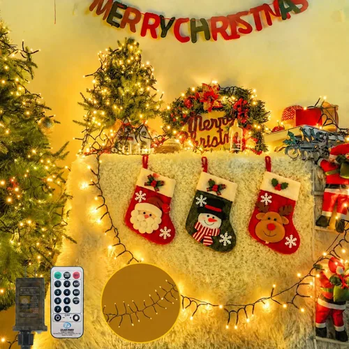 Vista 37 de Luces de cadena navideñas conectables de 240 LED de 88 pies, 13 modos, para interiores y exteriores, cable verde extensible, luces de árbol