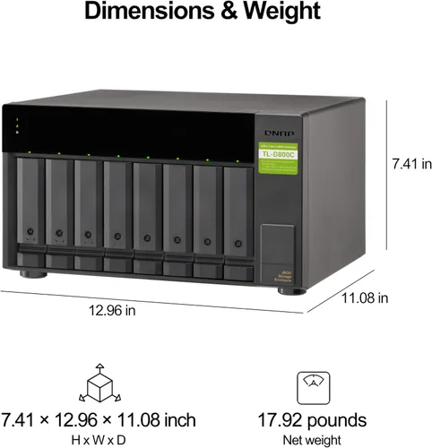 Vista 9 de QNAP TL-D800C Caja de almacenamiento JBOD de escritorio de 8 bahías con conectividad USB 3.2 Gen 2 Tipo-C