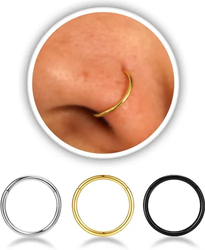 Vista 32 de Nose Rings Hoop and Nose Studs Sets for Women Men,Hypoallergenic 316L Surgical Stainless Steel Hinged Clicker Segment Nose Rings Hoop Helix