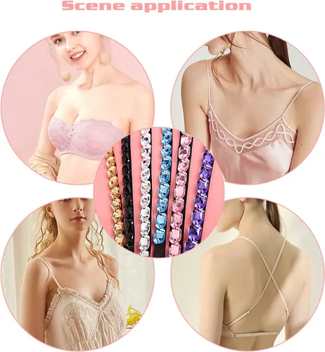 Vista 6 de Women's Replacement Bra Strap Rhinestone Invisible Elastic Adjustable Removable Shoulder Straps Tops Dress Decoration Multi Color 5Pairs Pack