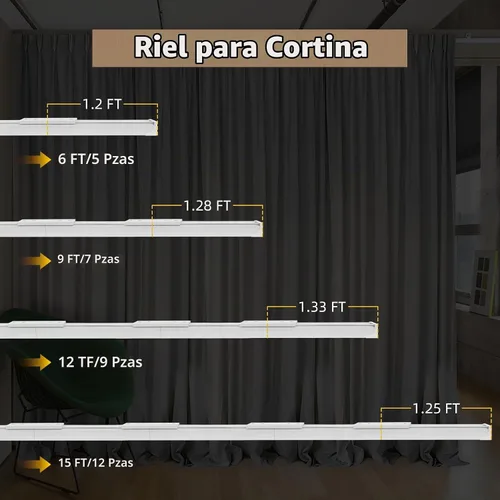 Vista 4 de MLOQI Rieles para cortinas de montaje en techo y pared con tiras insonorizadas, sistema de rieles para cortinas, riel de techo blanco para cortinas