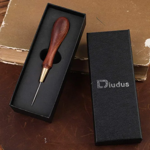 Vista 7 de DIUDUS - Punzón de cuero para rascar con mango de madera, herramienta de punzón para rascar