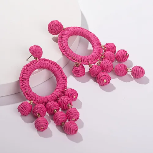 Vista 4 de Statement Raffia Earrings Boho Dangle Drop Earrings Cute Handmade Fashion Earring Summer Beach Jewelry for Women