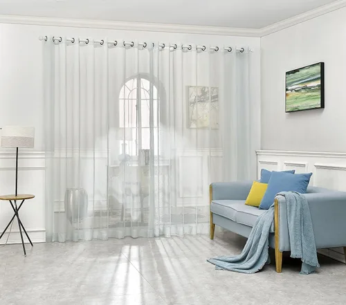 Vista 13 de Cortinas traslúcidas LinenZone. Cortinas de lino sintético traslúcidas. 2 paneles de cortina traslúcida en el paquete. Elegantes cortinas de 84 Beige