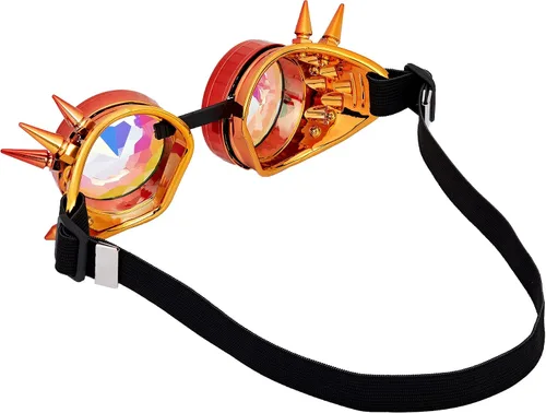 Vista 130 de Gafas de caleidoscopio retro con pinchos, gafas de cristal arcoíris steampunk estilo soldadura, gafas de cosplay punk