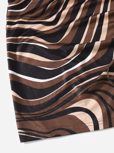 Vista 4 de Floerns Minifalda de leopardo con cordón fruncido y borde de lechuga para mujer