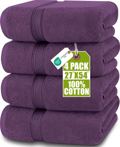 Vista 11 de Toallas de baño de algodón de lujo de 700 GSM (4 unidades, 27 x 54 pulgadas) por Utopia, Beige