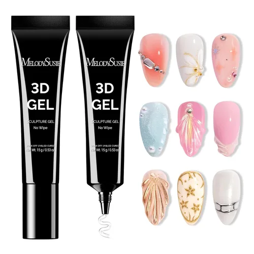 Vista 12 de MelodySusie Gel de Construcción Sólido para Uñas 3D 4 en 1 Antiadherente para Extensión UV para Uñas Acrílicas Transparente 60ML