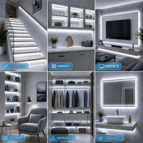 Vista 7 de GUPUP - Cuerda de luz giratoria COB de 16.4 pies, tira de luz LED blanca, 6500K 24V Blanco