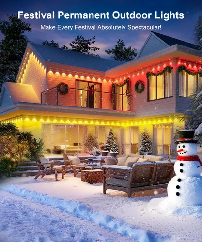 Vista 9 de Fussion Luces permanentes para exteriores de 200 pies para casa, luces LED RGB inteligentes 2025 con control remoto de aplicación, IP67 impermeable