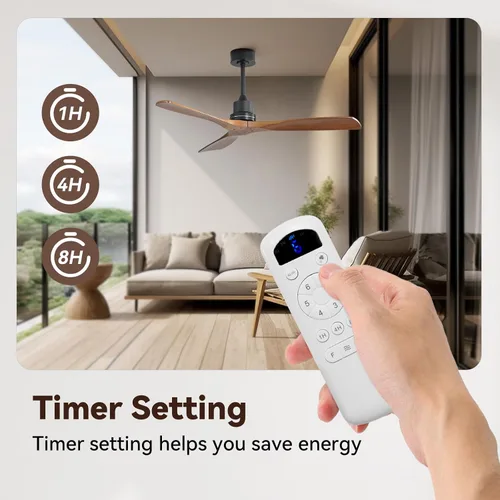 Vista 4 de Sofucor - Ventilador de techo sin luces, de 52 pulgadas, de perfil bajo, montaje empotrado, moderno, de madera, con control remoto, para interiores