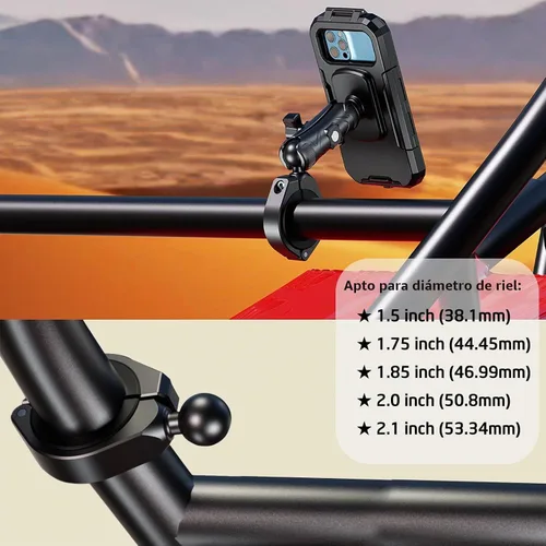 Vista 4 de iMESTOU Soporte de teléfono impermeable para ATV con diseño antirrobo y rotación de 360°, base de bola de 1 pulgada, se adapta a ATV UTV de 1.5