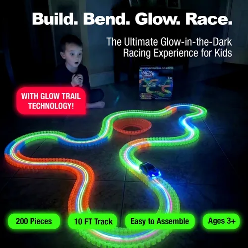 Vista 2 de Ontel Pista de Carreras Mágica de 10 Pies que Brilla en la Oscuridad, Flexible y Doblegable con Coche de Carrera LED, Juego Educativo de Regalo