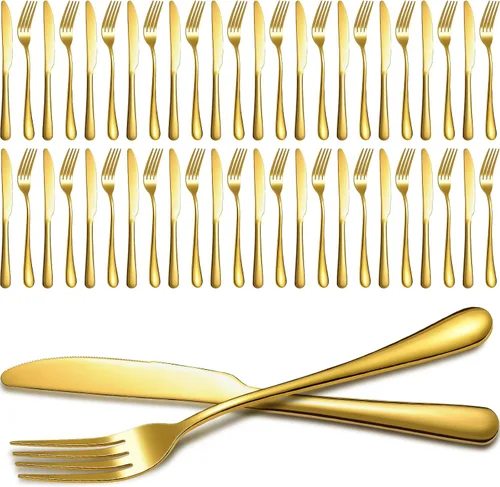 Vista 10 de Nuenen Juego de cubiertos de 50 tenedores de acero inoxidable, tenedores y cuchillos, cubiertos para cocina, restaurante