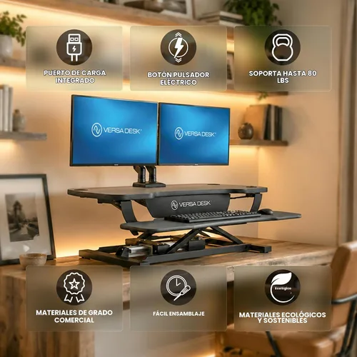 Vista 3 de PowerPro - Convertidor de escritorio de pie de 36 pulgadas, elevador de escritorio eléctrico de altura ajustable para estar de pie o sentado