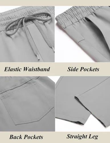 Vista 5 de COOFANDY Pantalones casuales con cordón para hombre, ajuste regular, cintura elástica, algodón básico, pierna recta, pantalones cargo