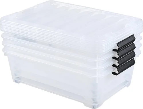 Vista 7 de Juego de 4 contenedores apilables de plástico transparente para debajo de la cama con tapa, 20 cuartos de galón Latch storage container, slim 5.98