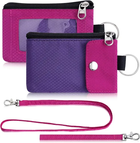 Vista 25 de Artpaxy Cartera minimalista para hombres y mujeres, llavero con bloqueo RFID, con cremallera, pequeña cartera con ventana de identificación, 2