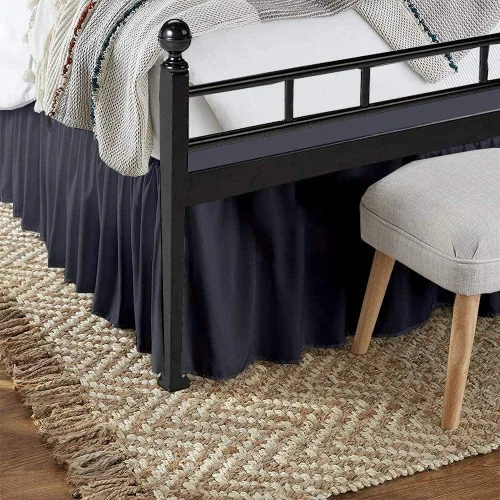 Vista 3 de Falda de cama con volantes de color gris oscuro sólido tamaño Queen con caída de 12 pulgadas, esquina dividida, falda de cama de microfibra