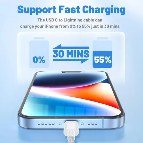 Vista 2 de Cable USB C a Lightning de 3/6/10 pies, [certificado Apple MFi], cable trenzado de carga rápida para iPhone, cable de carga tipo C para iPhone 14 13