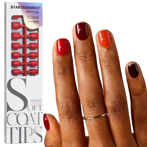 Vista 14 de BTArtboxnails Press On Nails, Long Square Red Fake Nails, 160Pcs A-L Square