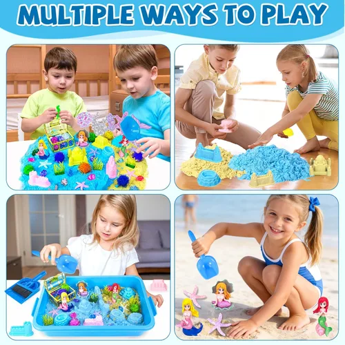 Vista 5 de YongnKids Juguetes de Caja de Arena Sensorial de Sirena para Niños Pequeños Niñas - Juguetes de Sirena para Niños Kit de Arena de Juego Juguete