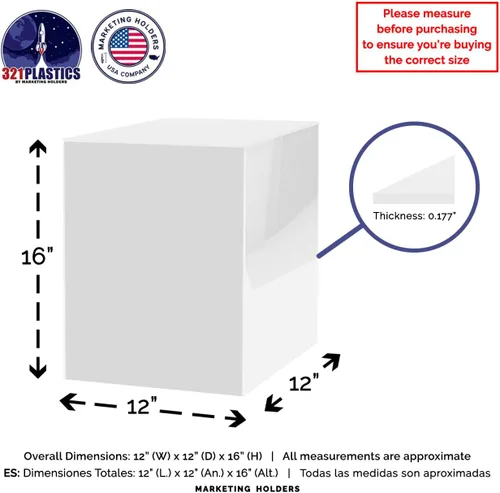 Vista 6 de Marketing Holders Caja de exhibición de acrílico blanco de 12 x 12 x 16 pulgadas con un lado abierto sin tapa, versátil elevador alto de productos