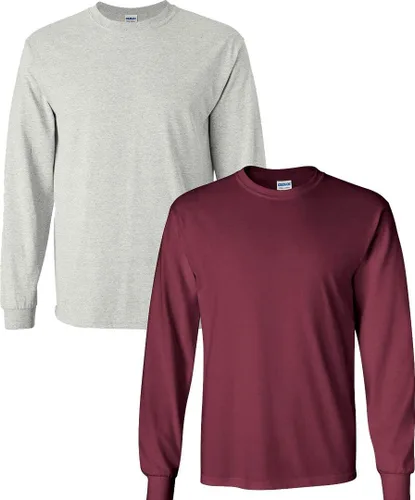 Vista 3 de Gildan - Camiseta de algodón y de manga larga para hombre, modelo G2400 (1) verde irlandés + (1) negro