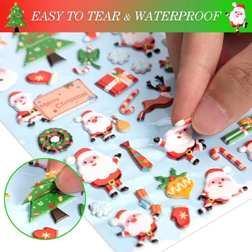 Vista 4 de Calcomanías hinchadas de Navidad para niños, 302 calcomanías 3D de Navidad para álbumes de recortes, diario de teléfono, incluyendo Papá Noel, árbol