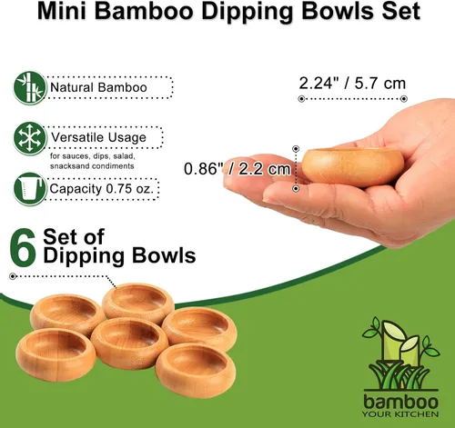 Vista 3 de Juego de Mini Cuencos, Platos de Salsa de Bambú para Mojar Aperitivos/Salsas/Nueces, Cuenco de Mezcla de Mascarilla Facial de Madera de Bambú