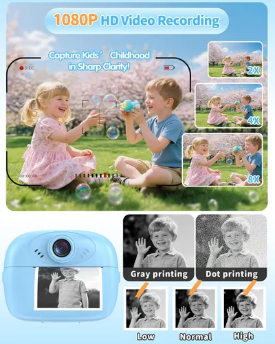 Vista 3 de Cámara de impresión instantánea para niños, cámara instantánea de video 1080P para niños con tarjeta SD de 32 GB, cámara de juguete, regalo de Azul