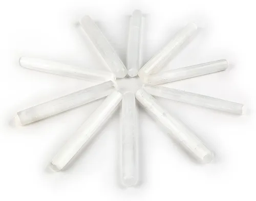 Vista 7 de JIC Gem Varitas redondas de selenita, 10 piezas de piedra de cristal áspero natural, para sanación de chakras Reiki, decoración del hogar, 5.5-5.9 in