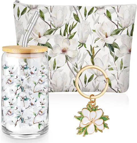 Vista 9 de Hushee - 3 piezas de regalos temáticos de abeja, bolsa de maquillaje feliz y taza de vidrio con tapa, llavero inspirador para profesores, amigas