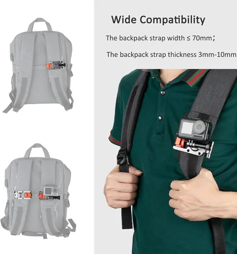 Vista 5 de NICEYRIG Correa de mochila de aluminio para GoPro Hero 11/10/9/8/7, DJI OSMO Action 3 [Versión mejorada] con abrazadera de rango amplio de 3mm