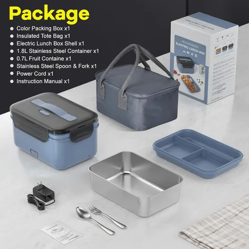 Vista 8 de Monteka Fiambrera eléctrica inalámbrica para adultos, calentador de alimentos portátil recargable de 1.8L, lonchera calentada, regalos de elefante