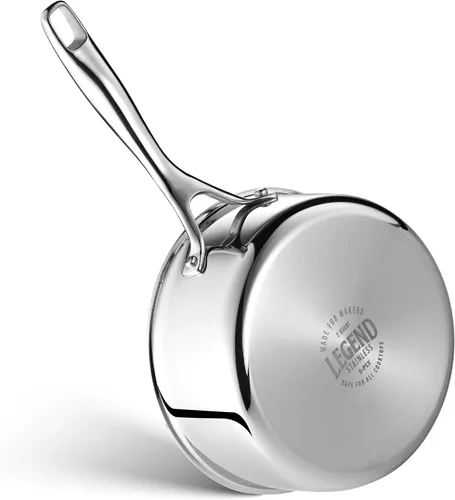 Vista 7 de LEGEND COOKWARE Cacerola de acero inoxidable de 5 capas de 2 cuartos de galón con tapa, compatible con inducción, apta para horno a 800 °F,