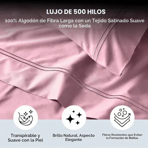 Vista 2 de Twin Sheet Set, 500 TC Single-Ply Cotton Sateen, 3-Piece, Blush