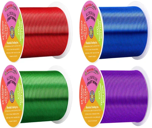 Vista 178 de Mandala Crafts - Alambre de aluminio anodizado de calibre 22 para hacer joyas - 137.2 m de alambre flexible surtido y coloreado - Doble para bonsái