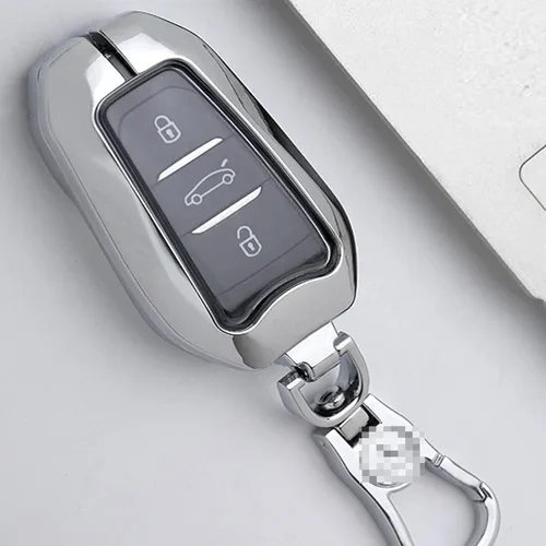 Vista 3 de RASFFAQ Funda de llavero de coche inteligente de aleación de zinc, compatible con Peugeot 208 308 508 3008 5008 Citroen C4 Picasso DS3 DS4 DS5 DS6