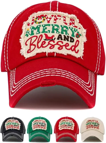 Vista 2 de ScarvesMe Gorra de béisbol con puntada desgastada para mujer, diseño vintage de Oh Deer Christmas