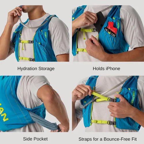 Vista 2 de Nathan Pinnacle Race Vest - Paquete de hidratación de 12 L, vejiga de agua de 1.6 L, chaleco para correr, bolsillos resistentes al agua, ligero
