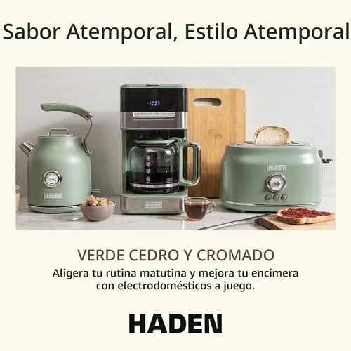 Vista 5 de Haden Cafetera programable de 12 tazas con función de apagado automático y filtro de agua lavable reutilizable, verde y cromado Cedro verde