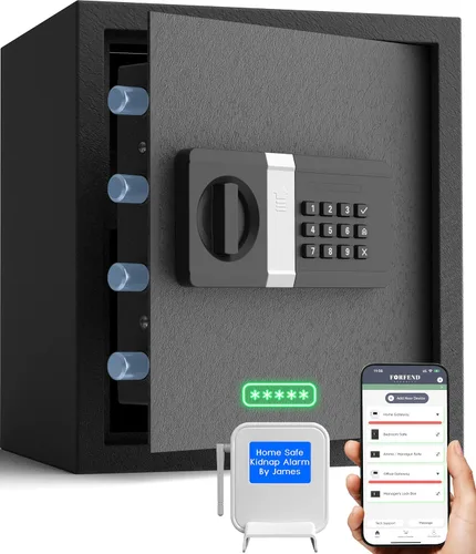 Vista 17 de FORFEND Smart Home Safe Caja de seguridad WiFi con aplicación de bloqueo/alarma Comando de voz, alarma de secuestro, detección de manipulación