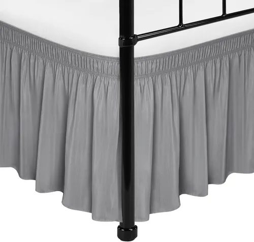 Vista 80 de Biscaynebay Faldas de cama envolventes con esquinas divididas para camas Twin/Twin XL de 15 pulgadas de caída, volantes de polvo elásticos Negro