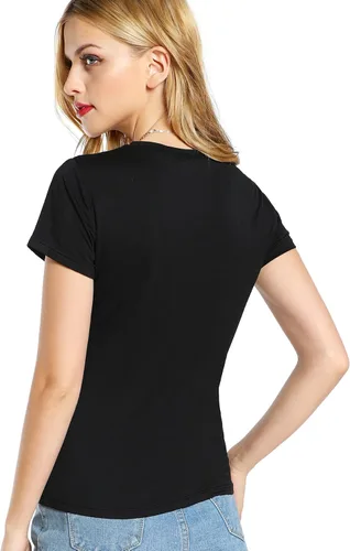 Vista 2 de SheIn Camisetas elásticas básicas de manga corta con cuello redondo para mujer