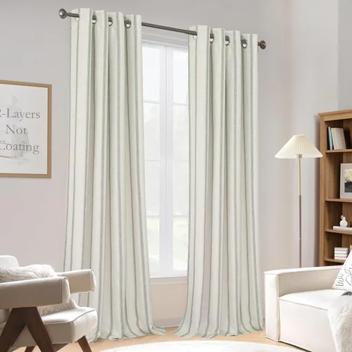 Vista 48 de DriftAway Cortinas opacas de mezcla de lino de granja de 90 pulgadas de largo para dormitorio, cortinas de lino con estampado de rayas verticales
