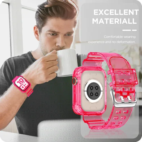 Vista 352 de DABAOZA - Correa transparente compatible con Apple Watch con estuche protector, correa deportiva de TPU con brillo para mujeres y hombres