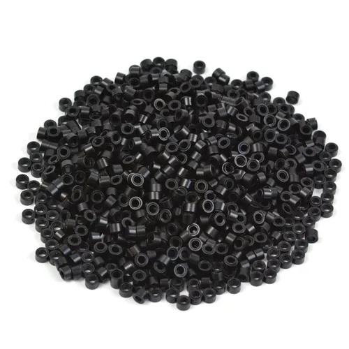 Vista 9 de 500 cuentas de micro anillos forradas de silicona de 0.197 in para extensiones de cabello con punta I (negro)